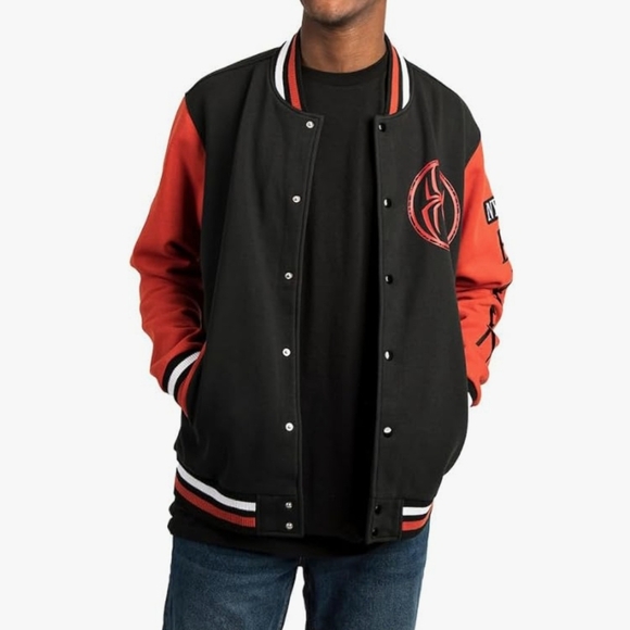 Preloved Marvel Men's Black and Red Bomber Jacket Sz L - Picture 1 of 16